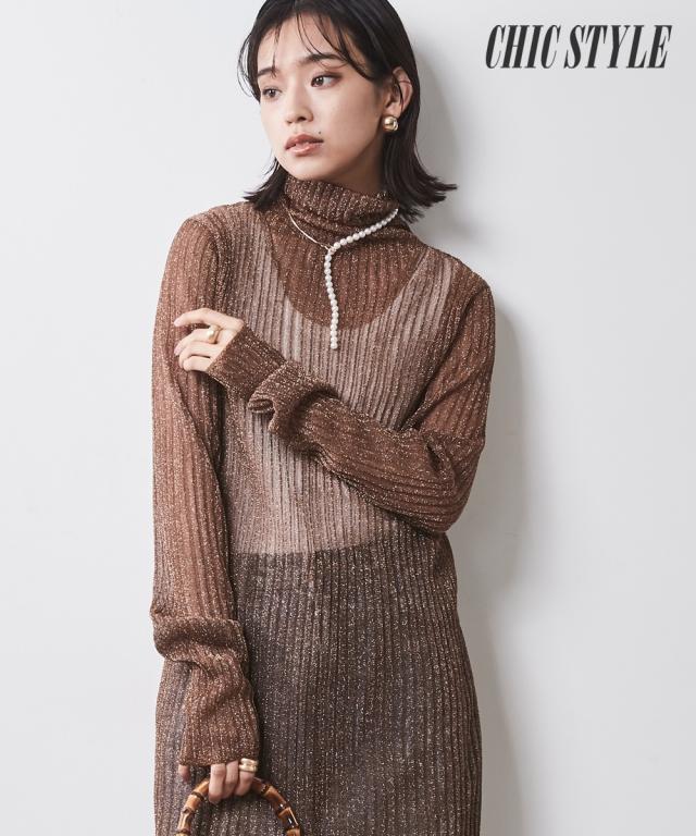 ワンピース ロング マキシ 大きいサイズ レディース シアー ニット シックス タイル 対応 ひざ下 6L/8L/10L ニッセン nissen