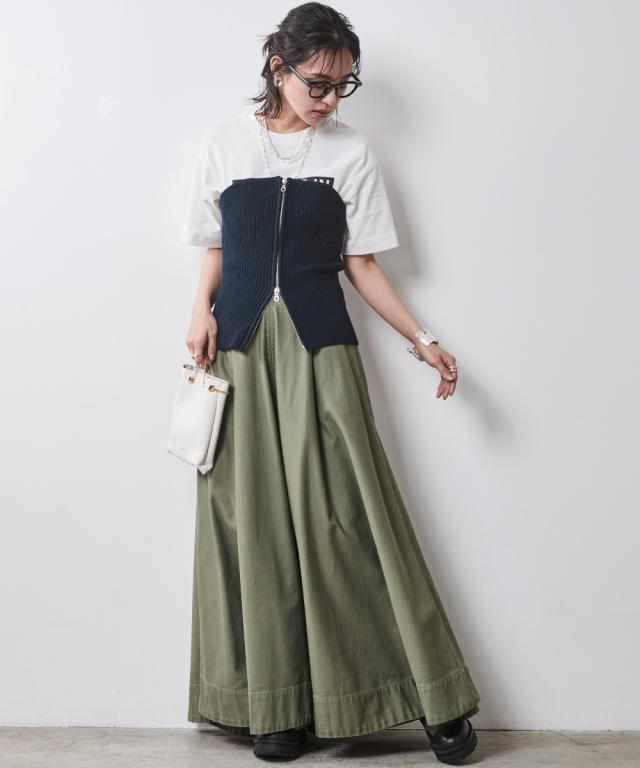 ロングスカート 大きいサイズ レディース 綿100％ バック サテンタックフレア マキシ スカート シックス タイル 対応 6L/8L/10L ニッセン nissen_9