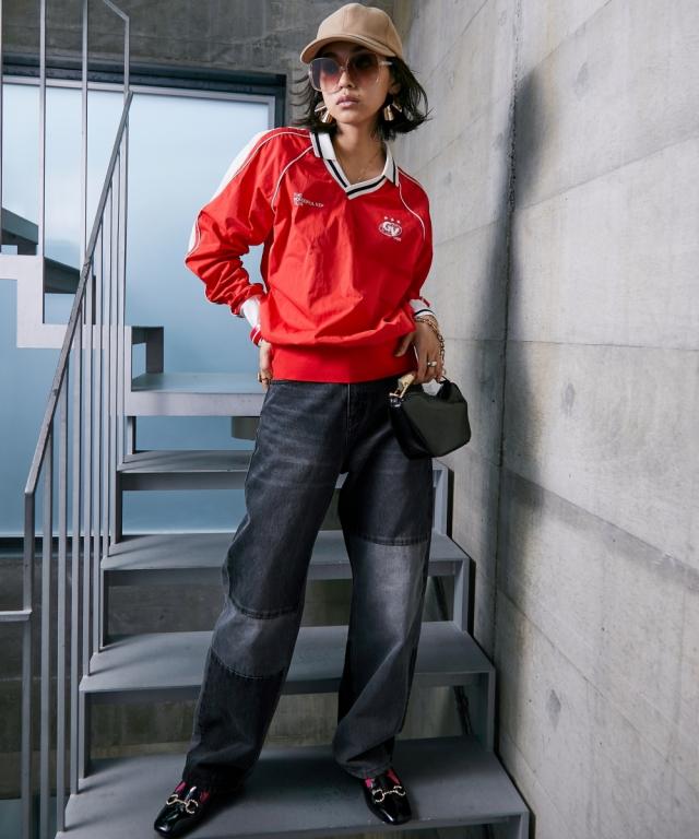 ストレートパンツ 大きいサイズ レディース 綿100％ パッチワークワイド ストレート デニム パンツ GEVS. 美脚 ボトムス ウエスト70〜88cm ニッセン nissen_1