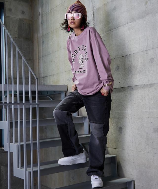 ストレートパンツ 大きいサイズ レディース 綿100％ パッチワークワイド ストレート デニム パンツ GEVS. 美脚 ボトムス ウエスト70〜88cm ニッセン nissen_3