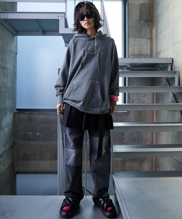 ストレートパンツ 大きいサイズ レディース 綿100％ パッチワークワイド ストレート デニム パンツ GEVS. 美脚 ボトムス ウエスト70〜88cm ニッセン nissen_8