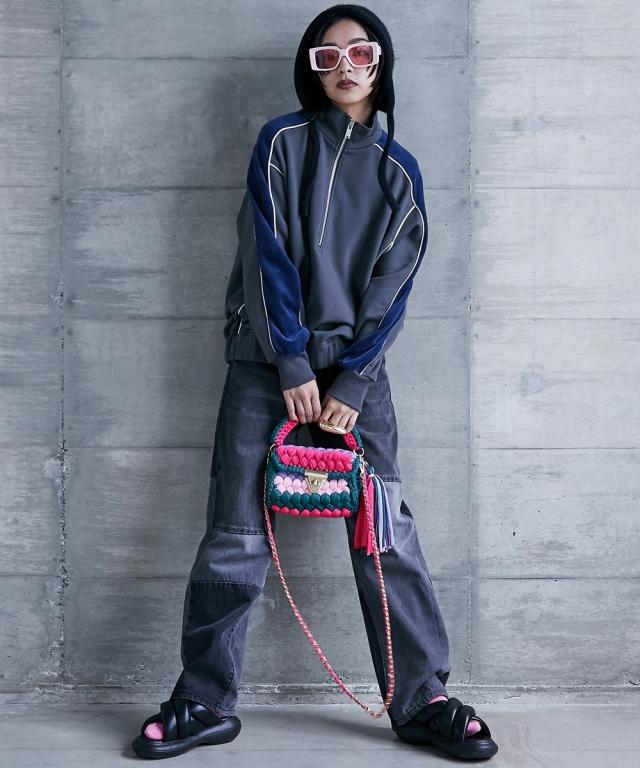 ストレートパンツ 大きいサイズ レディース 綿100％ パッチワークワイド ストレート デニム パンツ GEVS. 美脚 ボトムス ウエスト70〜88cm ニッセン nissen_10