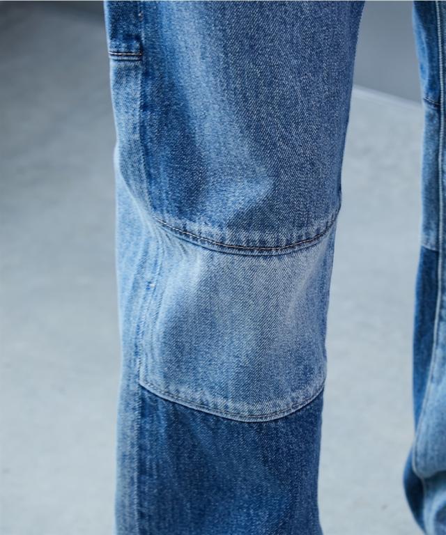 ストレートパンツ 大きいサイズ レディース 綿100％ パッチワークワイド ストレート デニム パンツ GEVS. 美脚 ボトムス ウエスト70〜88cm ニッセン nissen_17