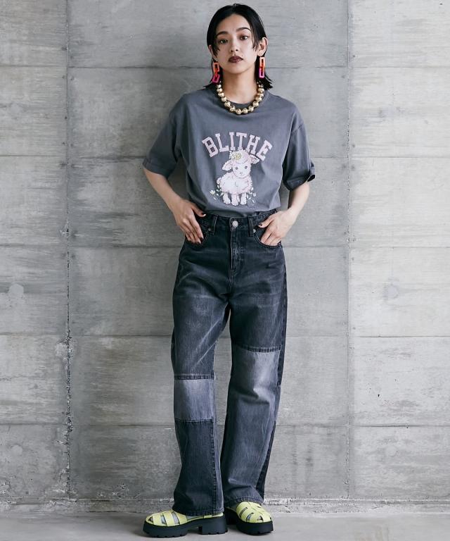 ストレートパンツ 大きいサイズ レディース 綿100％ パッチワークワイド ストレート デニム パンツ GEVS. 美脚 ボトムス ウエスト70〜88cm ニッセン nissen_18