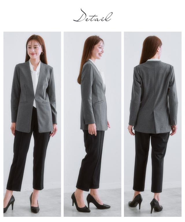 スーツ パンツ レディース セットアップ対応 ロング丈ノーカラー ジャケット 上下別売 カノコ ジャージ ーシリーズ  ビジネス S/M/L ニッセン nissen_14