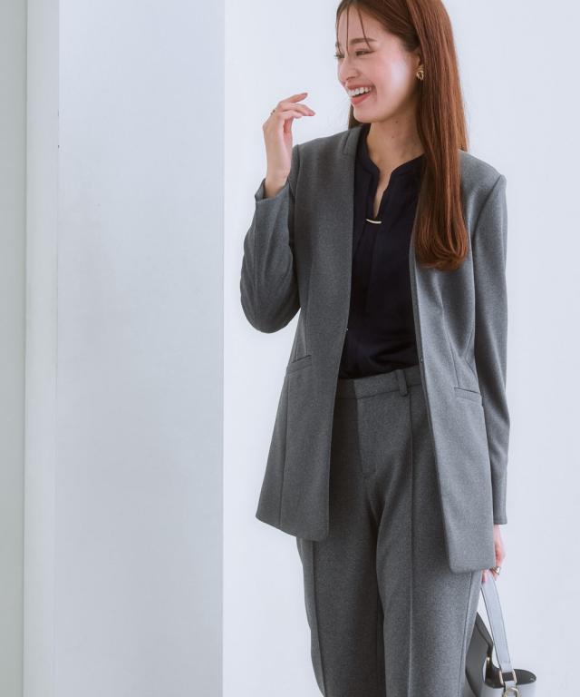 スーツ パンツ レディース セットアップ対応 ロング丈ノーカラー ジャケット 上下別売 カノコ ジャージ ーシリーズ  ビジネス S/M/L ニッセン nissen_16