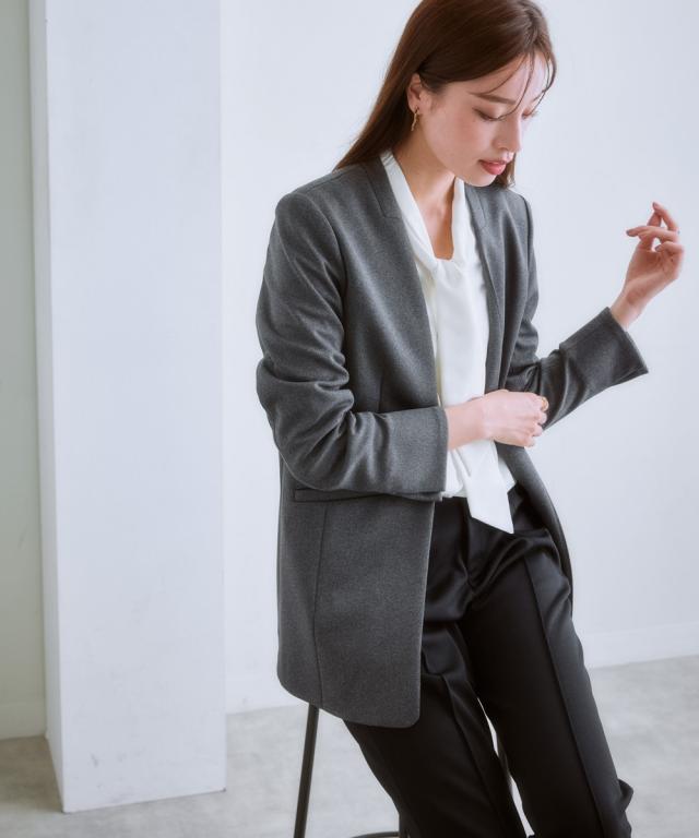 スーツ パンツ レディース セットアップ対応 ロング丈ノーカラー ジャケット 上下別売 カノコ ジャージ ーシリーズ  ビジネス S/M/L ニッセン nissen_18