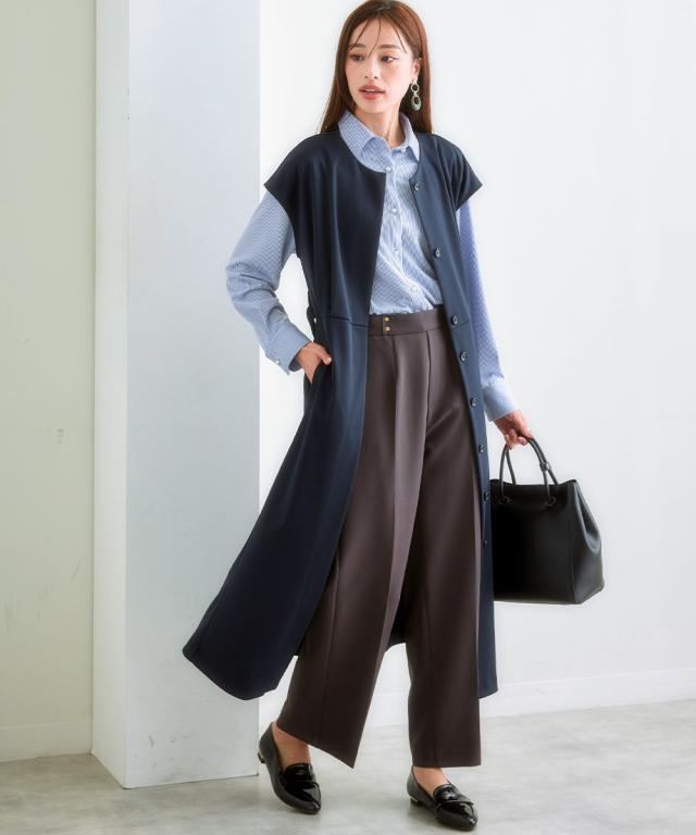 スーツ スカート 大きいサイズ レディース セットアップ対応ジレとしても着用可能なタック ワンピース 上下別売 カノコ ジャージ ーシリーズ ニッセン nissen スーツ スカート 大きいサイズ レディース セットアップ対応ジレとして