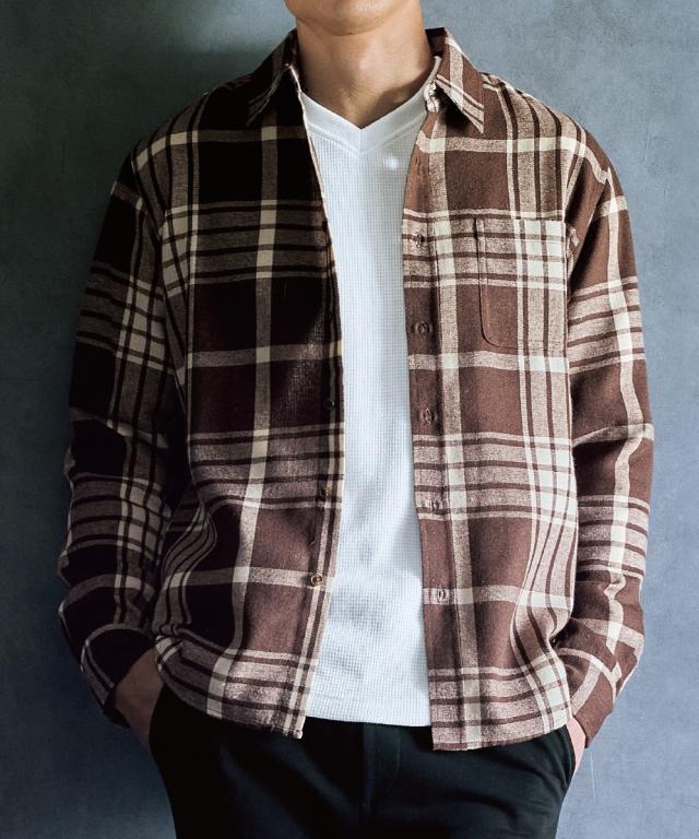 シャツ カジュアル メンズ 長袖 微起毛チェック  ビッグ ラージ 3L/4L/5L ニッセン nissen agesugi_sfaの通販は