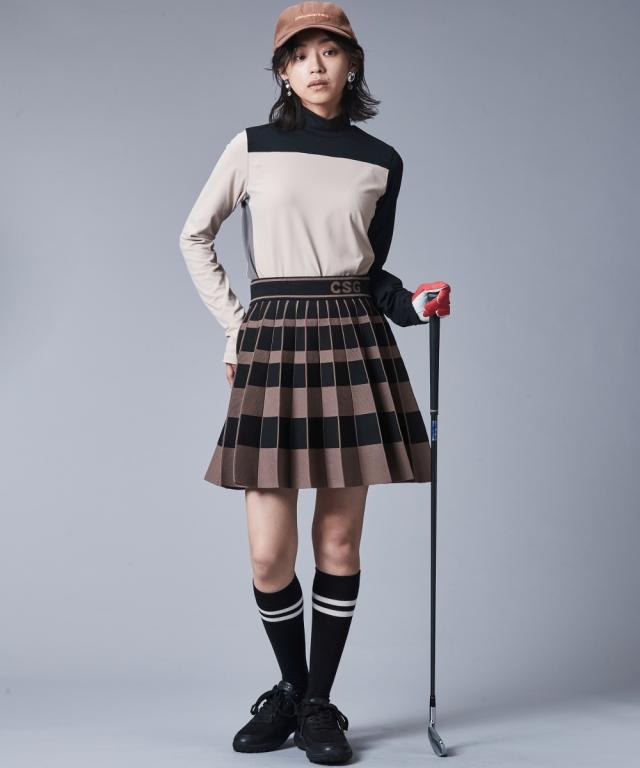 ミニスカート 大きいサイズ レディース 太ボーダー ニット プリーツ ミニ スカート シックス タイル ゴルフ 対応 M〜5L ニッセン nissen_1