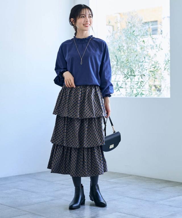 ロングスカート レディース チェック柄ティアード スカート Otona Purete マキシスカート 長め ロンスカ LL/3L/4L ニッセン nissen_3
