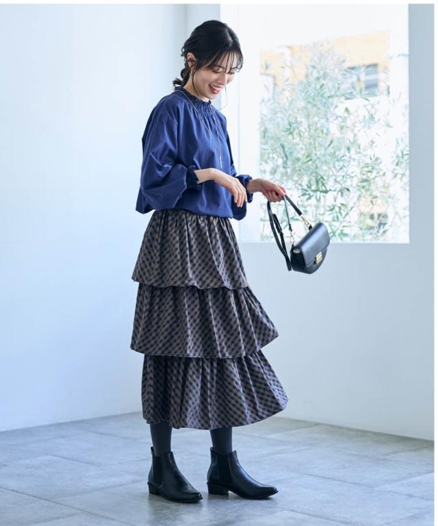 ロングスカート レディース チェック柄ティアード スカート Otona Purete マキシスカート 長め ロンスカ LL/3L/4L ニッセン nissen_4