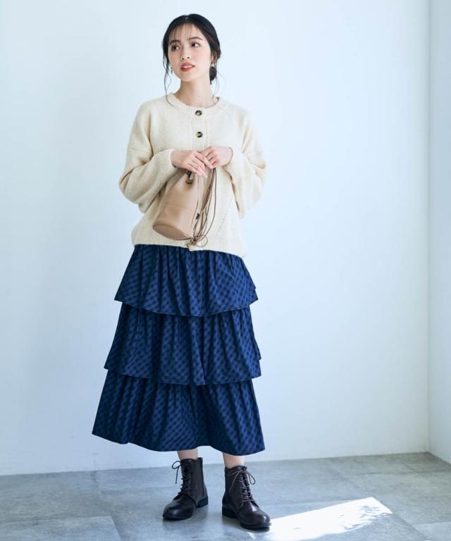 ロングスカート レディース チェック柄ティアード スカート Otona Purete マキシスカート 長め ロンスカ LL/3L/4L ニッセン nissen_7