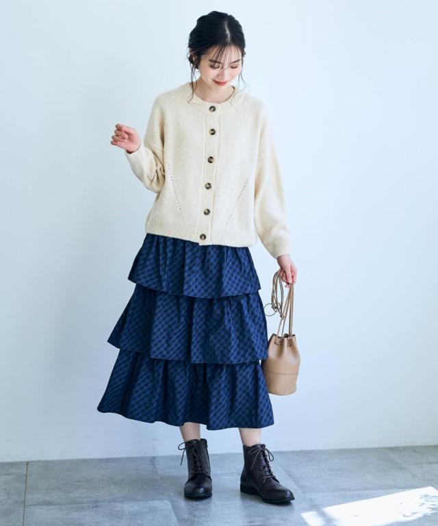 ロングスカート レディース チェック柄ティアード スカート Otona Purete マキシスカート 長め ロンスカ LL/3L/4L ニッセン nissen_8