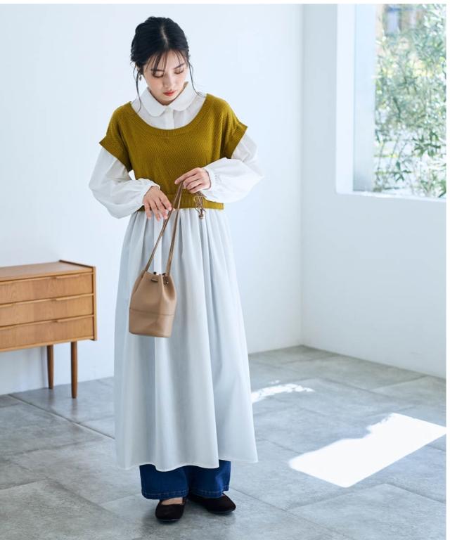 衣装 ロング マキシ レディース 編み物 うつり変わり プルオーバー Otona Purete 冬  ひざ下 LL/3L/4L ニッセン nissen