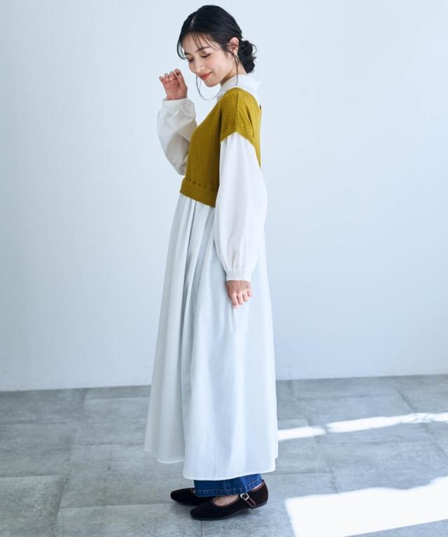 衣装 ロング マキシ レディース 編み物 うつり変わり プルオーバー Otona Purete 冬  ひざ下 LL/3L/4L ニッセン nissen