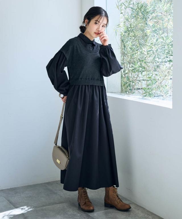 衣装 ロング マキシ レディース 編み物 うつり変わり プルオーバー Otona Purete 冬  ひざ下 LL/3L/4L ニッセン nissen