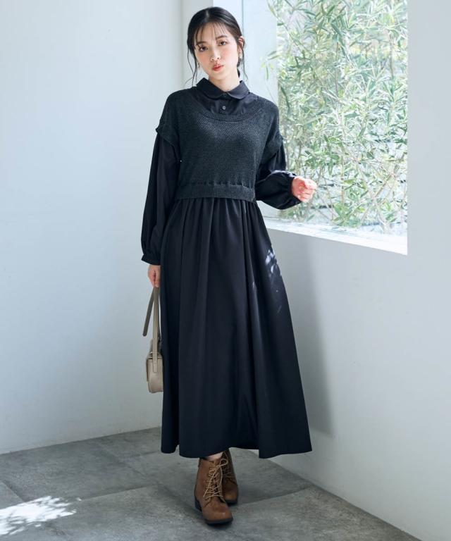 衣装 ロング マキシ レディース 編み物 うつり変わり プルオーバー Otona Purete 冬  ひざ下 LL/3L/4L ニッセン nissen