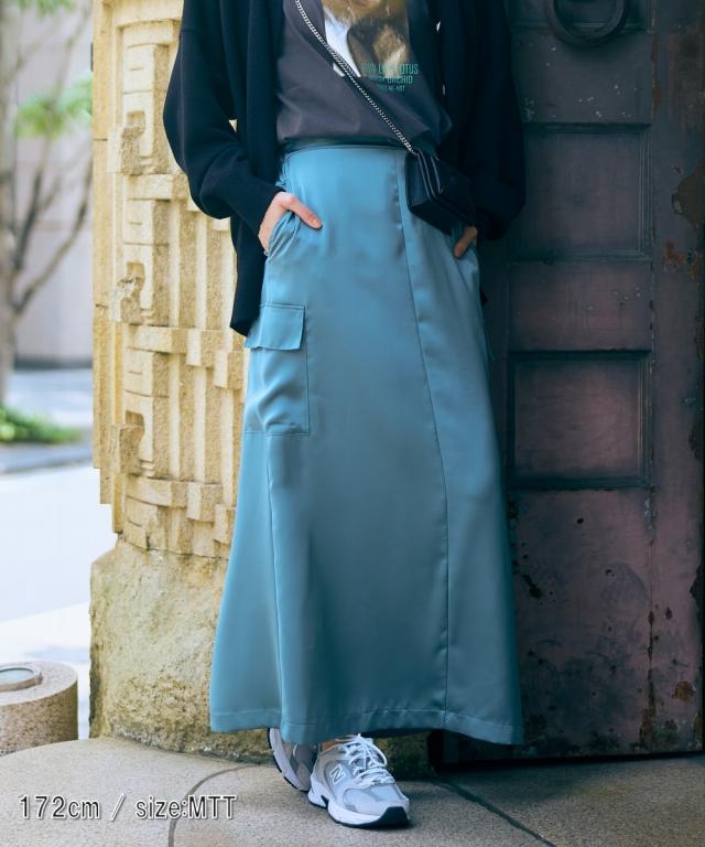 ロングスカート トールサイズ レディース 高身長 カーゴサテン ロング スカート Essenave マキシスカート 長め ロンスカ LL/3L/4L/5L ニッセン nissen_6
