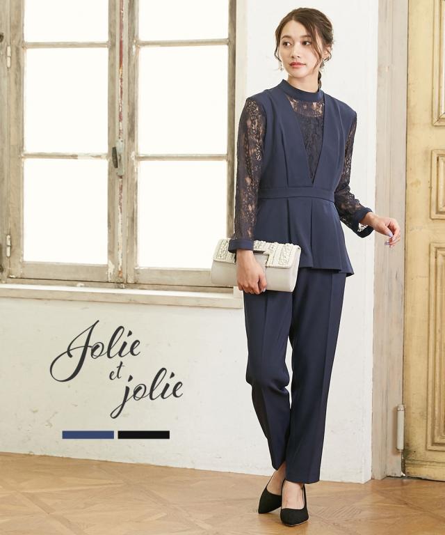 パーティドレス パンツ レディース 結婚式 パーティー ドレス スウィッチング レース ブラウス ＋テーパード 有  二次会 披露宴 お呼ばれ LL/3L ニッセン nissen agesugi_sfaの通販は 20,790円