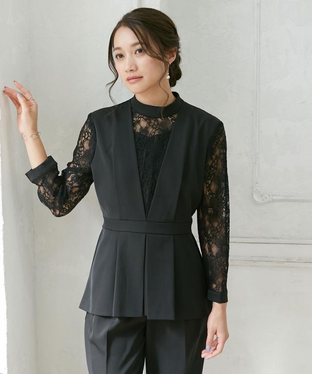 パーティドレス パンツ 大きいサイズ レディース 結婚式 パーティー ドレス スウィッチング レース ブラウス ＋テーパード 有  二次会 4L/5L ニッセン nissen agesugi_sfaの通販は