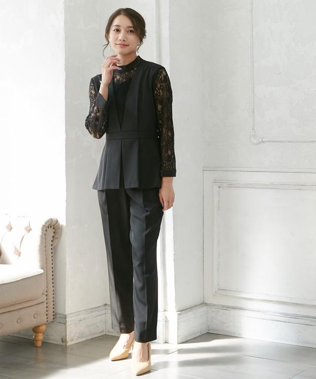 パーティドレス パンツ 大きいサイズ レディース 結婚式 パーティー ドレス スウィッチング レース ブラウス ＋テーパード 有  二次会 4L/5L ニッセン nissen agesugi_sfaの通販は