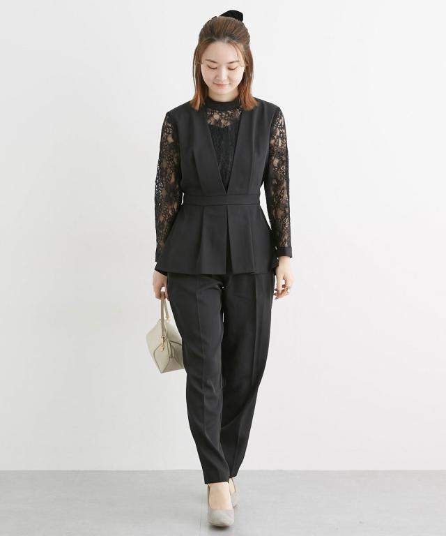 パーティドレス パンツ 大きいサイズ レディース 結婚式 パーティー ドレス スウィッチング レース ブラウス ＋テーパード 有  二次会 4L/5L ニッセン nissen agesugi_sfaの通販は