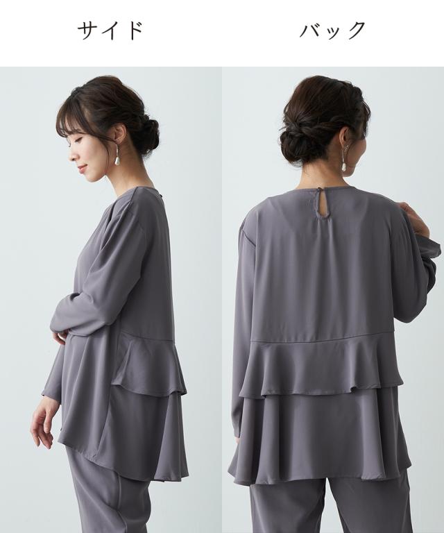 シャツ ブラウス シニア ファッション 後ろティアード セットアップ M/L/LL/3L ニッセン nissen ニッセン シャツ ブラウス シニア ファッション 後ろティアード