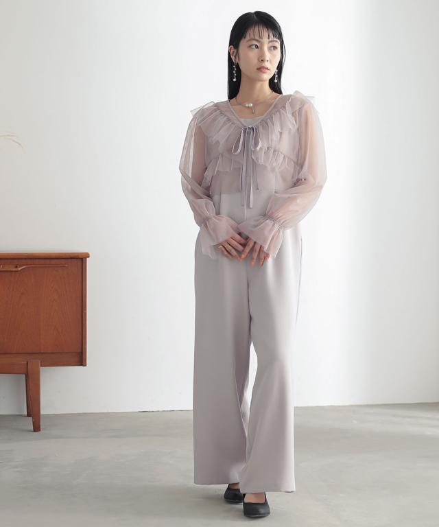 パーティドレス パンツ レディース 結婚式 パーティー ドレス チュール ボレロ ＋ オールインワン セットアップ 有  二次会 披露宴 S/M/L ニッセン nissen agesugi_sfaの通販は