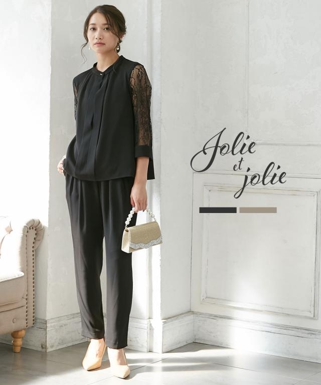 パーティドレス パンツ レディース 結婚式 パーティー ドレス フロント プリーツ ブラウス ＋サルエル セットアップ  二次会 披露宴 M/L ニッセン nissen