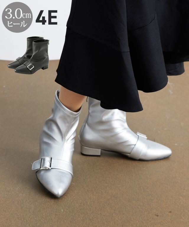 大きいサイズ レディース ゆったり幅広 ポインテッドトゥ ストレッチ ショート ブーツ ワイズ4E  シューズ 23.0〜23.5/24.0〜24.5cm ニッセン nissen agesugi_sfaの通販は 5,160円