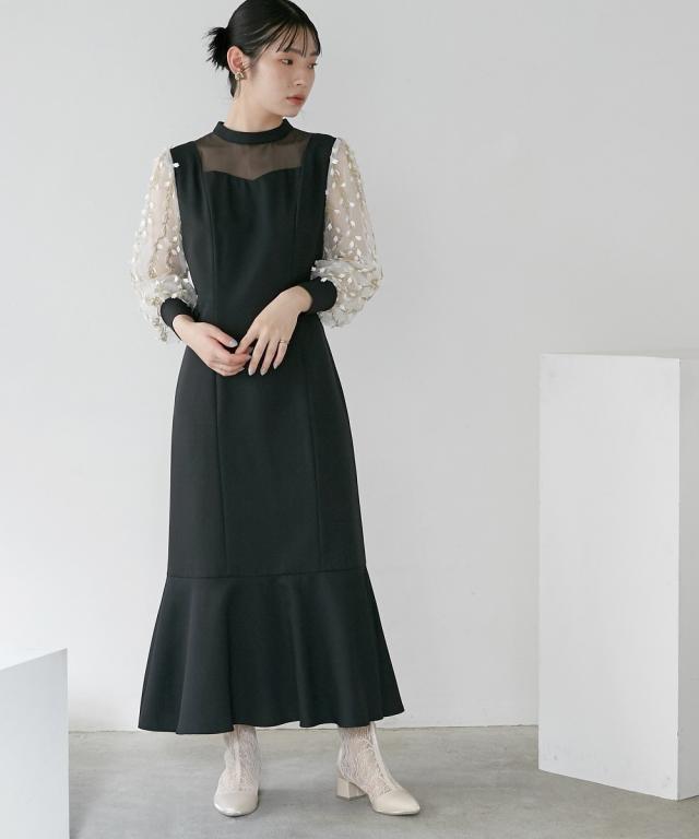 パーティドレス ワンピース レディース 結婚式 パーティー オケージョン ドレス 袖チュール使い裾切替 デザイン 有 〔Callarus〕 二次会 M/L ニッセン nissen_6