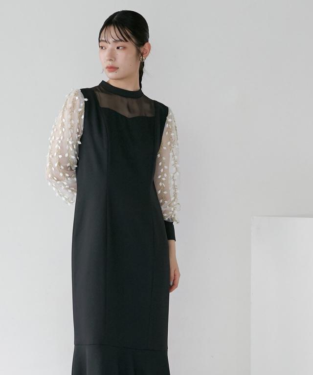 パーティドレス ワンピース レディース 結婚式 パーティー オケージョン ドレス 袖チュール使い裾切替 デザイン 有 〔Callarus〕 二次会 M/L ニッセン nissen_8