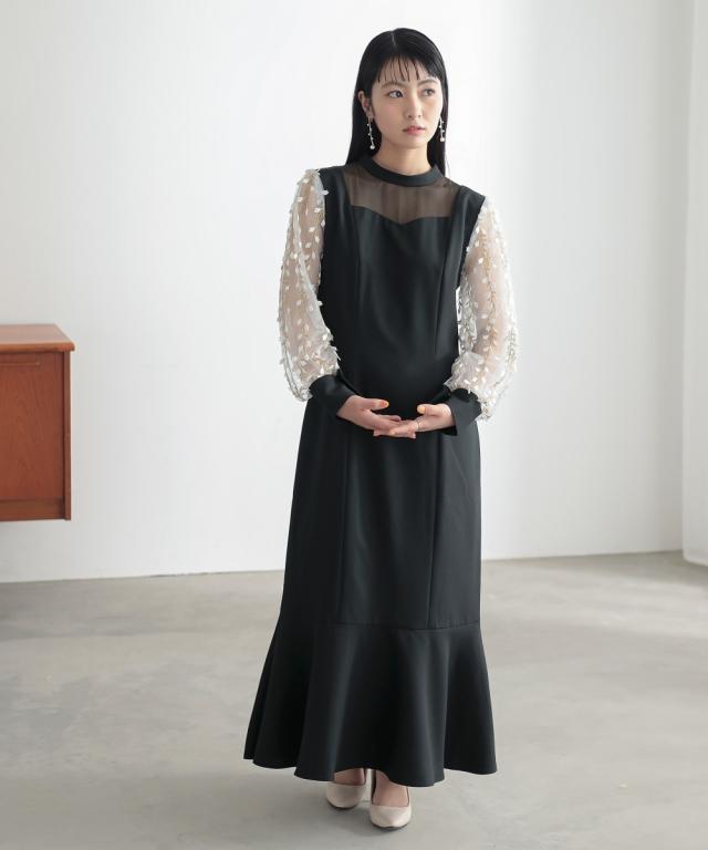 パーティドレス ワンピース レディース 結婚式 パーティー オケージョン ドレス 袖チュール使い裾切替 デザイン 有 〔Callarus〕 二次会 M/L ニッセン nissen_15