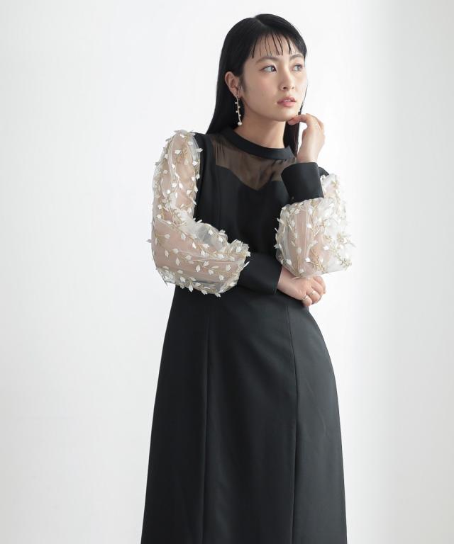 パーティドレス ワンピース レディース 結婚式 パーティー オケージョン ドレス 袖チュール使い裾切替 デザイン 有 〔Callarus〕 二次会 M/L ニッセン nissen_18