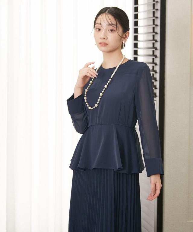 パーティドレス ワンピース レディース 結婚式 パーティー ドレス ウエスト ペプラム プリーツ デザイン 有 二次会 披露宴 お呼ばれ M/L ニッセン nissen_12