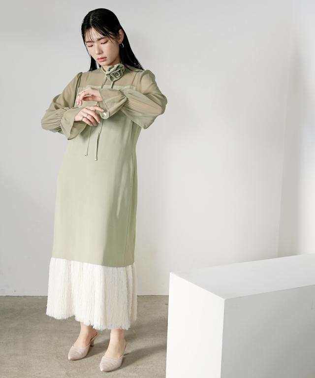 パーティドレス ワンピース レディース 結婚式 パーティー オケージョン ドレス 裾フリンジ デザイン チョーカー付き 有 〔Callarus〕 M〜5L ニッセン nissen_6