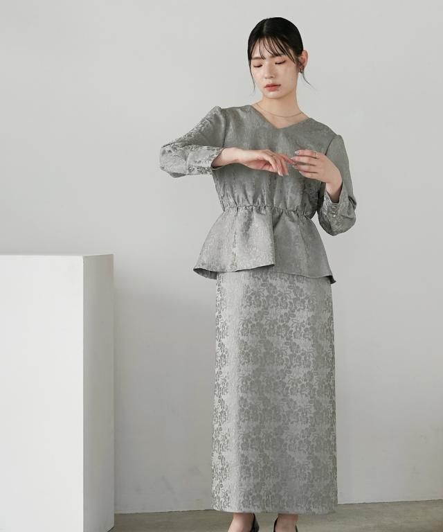 スーツ スカート フォーマル レディース 入学式 卒業式 結婚式 パーティー オケージョン ドレス Vネック ジャガードペプラム デザイン ワンピース 有 〔Callarus〕_5