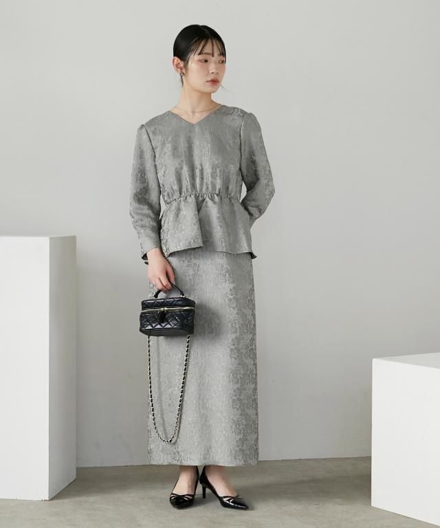 スーツ スカート フォーマル レディース 入学式 卒業式 結婚式 パーティー オケージョン ドレス Vネック ジャガードペプラム デザイン ワンピース 有 〔Callarus〕_6