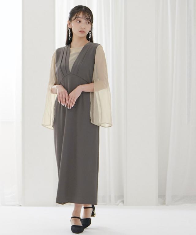 パーティドレス ワンピース レディース 結婚式 パーティー ドレス ジャンスカ風 デザイン 袖スリット 有 二次会 披露宴 お呼ばれ M/L ニッセン nissen_4