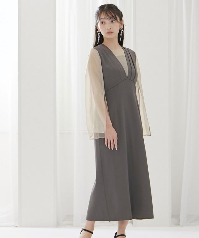 パーティドレス ワンピース レディース 結婚式 パーティー ドレス ジャンスカ風 デザイン 袖スリット 有 二次会 披露宴 お呼ばれ M/L ニッセン nissen_5