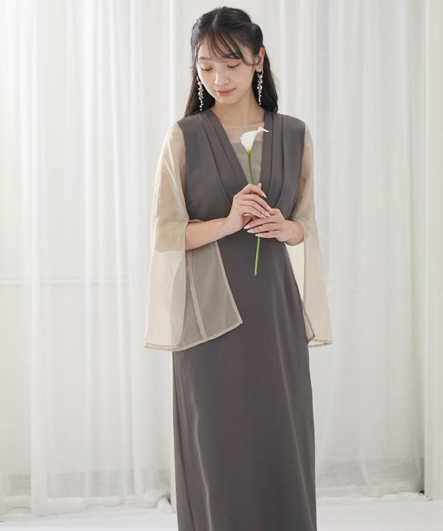 パーティドレス ワンピース レディース 結婚式 パーティー ドレス ジャンスカ風 デザイン 袖スリット 有 二次会 披露宴 お呼ばれ M/L ニッセン nissen_6