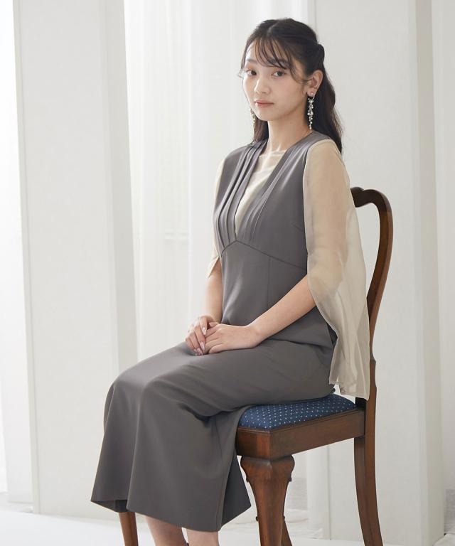 パーティドレス ワンピース レディース 結婚式 パーティー ドレス ジャンスカ風 デザイン 袖スリット 有 二次会 披露宴 お呼ばれ M/L ニッセン nissen_8