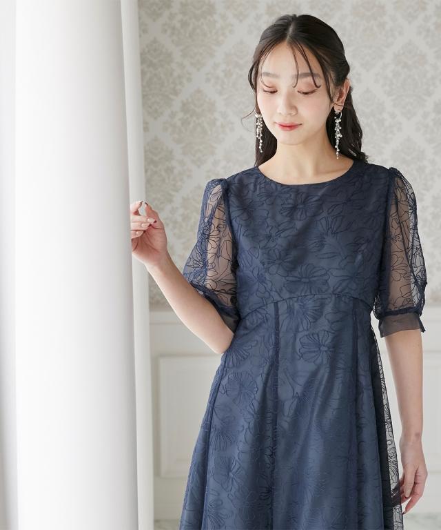パーティドレス ワンピース レディース 結婚式 パーティー ドレス 刺繍 レース ラウンド ウエスト 切り替え 有 春 夏 秋 冬 二次会 披露宴 M/L ニッセン nissen_11