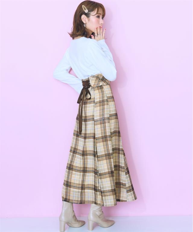 ロングスカート 大きいサイズ レディース ラメチェック スカート marun マキシスカート 長め ロンスカ L/LL/3L/4L/5L ニッセン nissen_3
