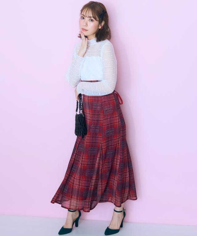ロングスカート 大きいサイズ レディース ラメチェック スカート marun マキシスカート 長め ロンスカ L/LL/3L/4L/5L ニッセン nissen_4