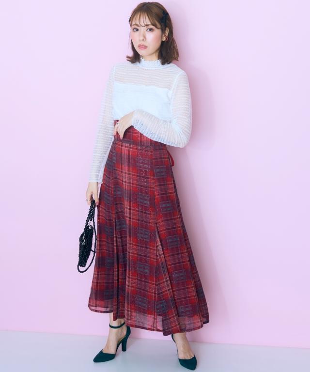 ロングスカート 大きいサイズ レディース ラメチェック スカート marun マキシスカート 長め ロンスカ L/LL/3L/4L/5L ニッセン nissen_5