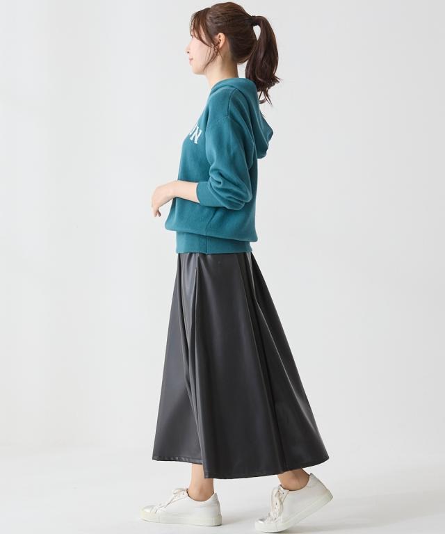 ロングスカート 大きいサイズ レディース フェイクレザーフレア スカート OtonaSMILE マキシスカート 長め ロンスカ 5L/6L ニッセン nissen_14
