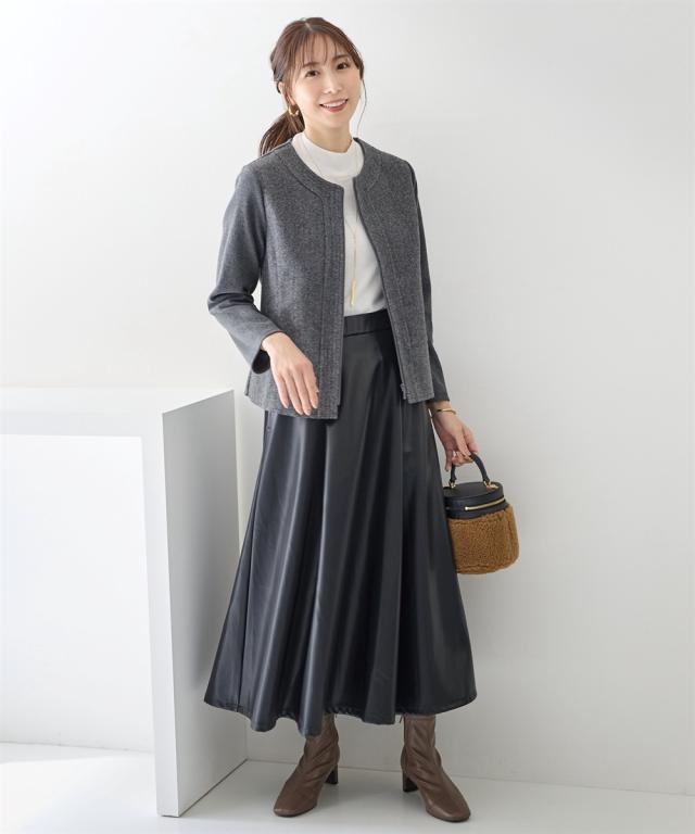 ロングスカート 大きいサイズ レディース フェイクレザーフレア スカート OtonaSMILE マキシスカート 長め ロンスカ 5L/6L ニッセン nissen_16