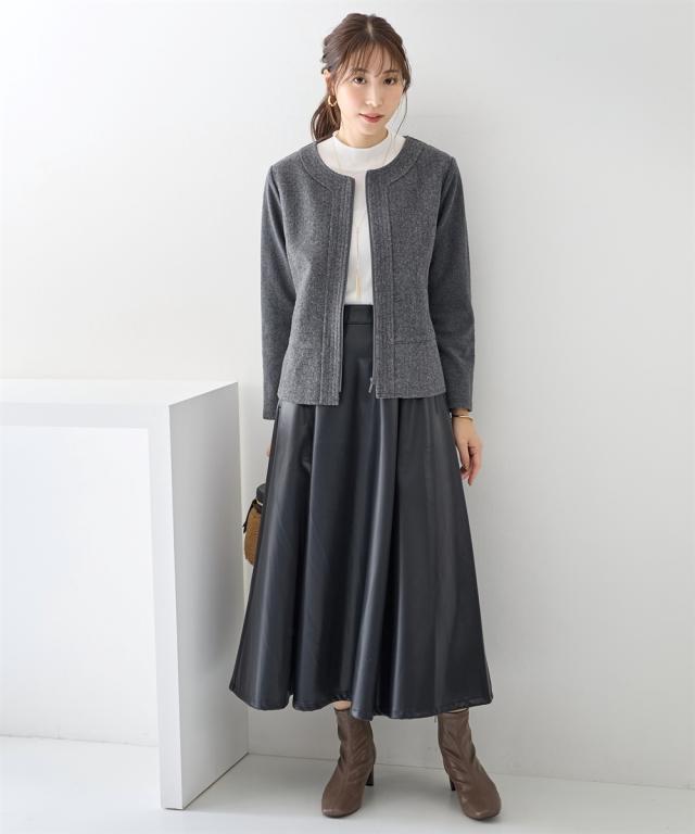 ロングスカート 大きいサイズ レディース フェイクレザーフレア スカート OtonaSMILE マキシスカート 長め ロンスカ 5L/6L ニッセン nissen_17